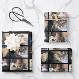 Create Your Own 5 Photo Collage Black Border Wrapping Paper Sheet