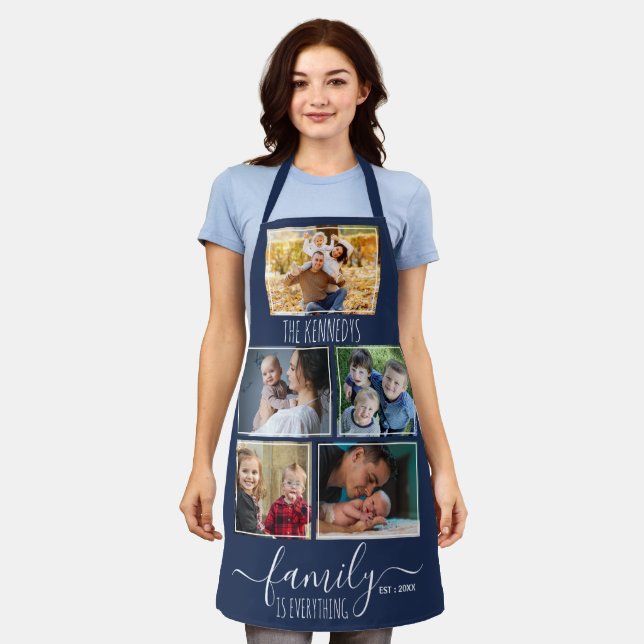 Create Your Own 5 Photo Collage Family Name Blue Apron (Worn)