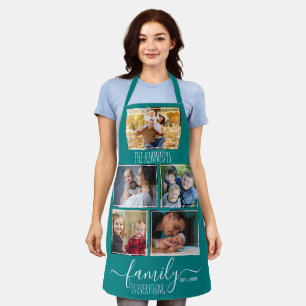Create Your Own 5 Photo Collage Family Name Teal Apron