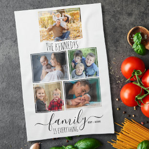 Create Your Own 5 Photo Collage Family Quote Name Tea Towel