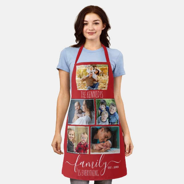 Create Your Own 5 Photo Collage Family Quote Red Apron (Worn)