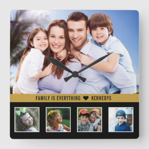 Create Your Own 5 Photo Collage Family Quote Square Wall Clock