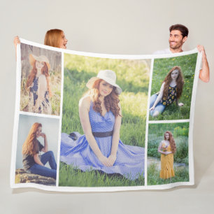 Create Your Own 5 Photo Collage Fleece Blanket