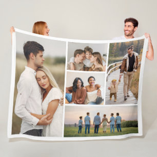 Create Your Own 5 Photo Collage Fleece Blanket