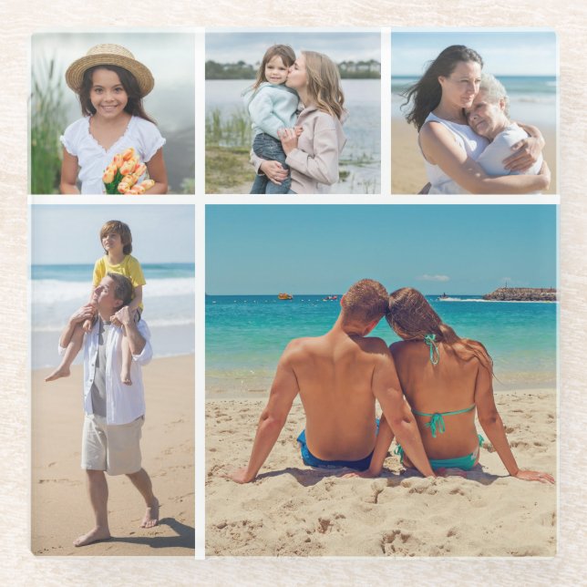 Create Your Own 5 Photo Collage Glass Coaster (Front)