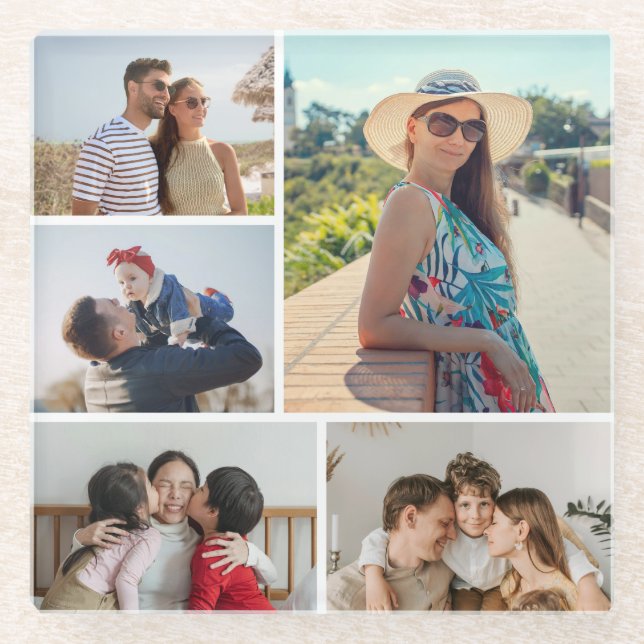 Create Your Own 5 Photo Collage Glass Coaster (Front)