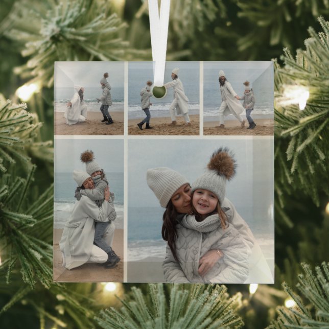 Create Your Own 5 Photo Collage Glass Tree Decoration (Insitu)
