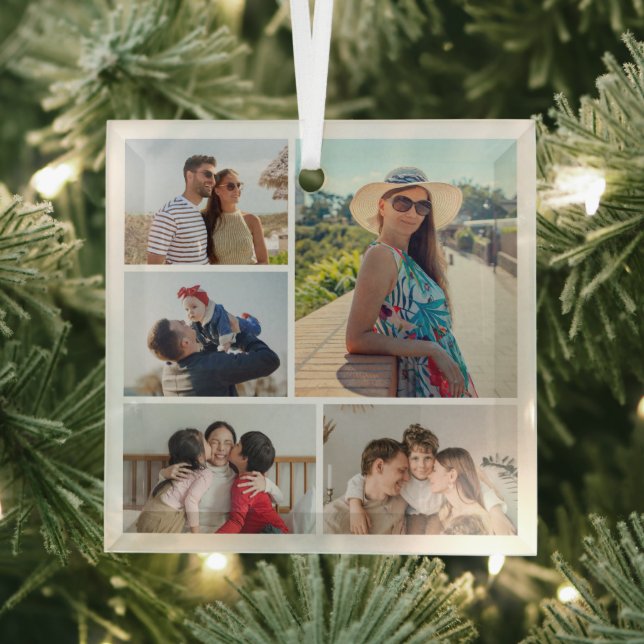 Create Your Own 5 Photo Collage Glass Tree Decoration (Insitu)
