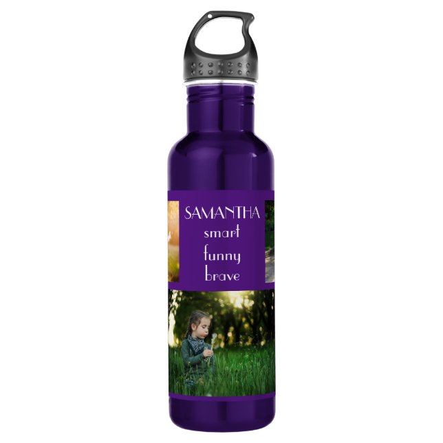 Create Your Own 5 Photo Collage Kids Family Name 710 Ml Water Bottle (Front)