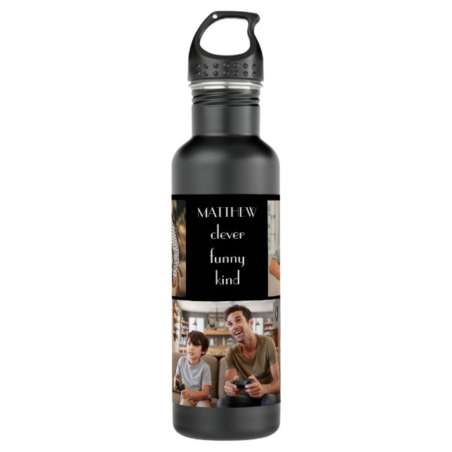 Create Your Own 5 Photo Collage Kids Family Name S 710 Ml Water Bottle (Front)