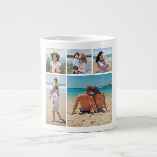 Create Your Own 5 Photo Collage Large Coffee Mug (Front)