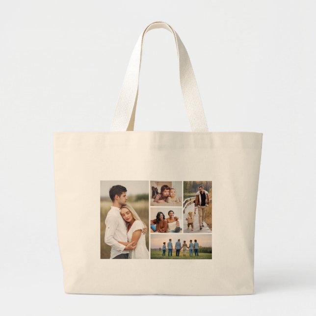 Create Your Own 5 Photo Collage Large Tote Bag (Front)