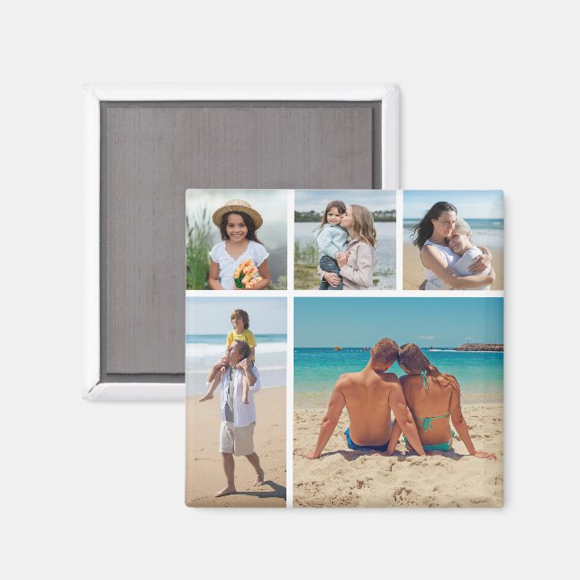 Create Your Own 5 Photo Collage Magnet (Front/Back)