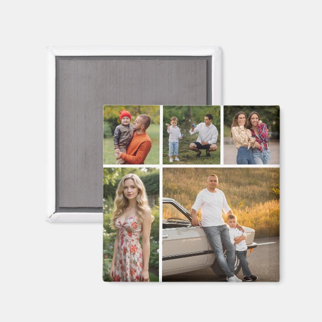 Create Your Own 5 Photo Collage Magnet (Front/Back)