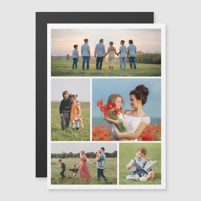 Create Your Own 5 Photo Collage Magnetic Card (Front/Back)