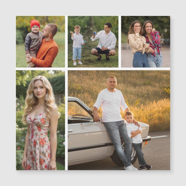 Create Your Own 5 Photo Collage Magnetic Card (Front)