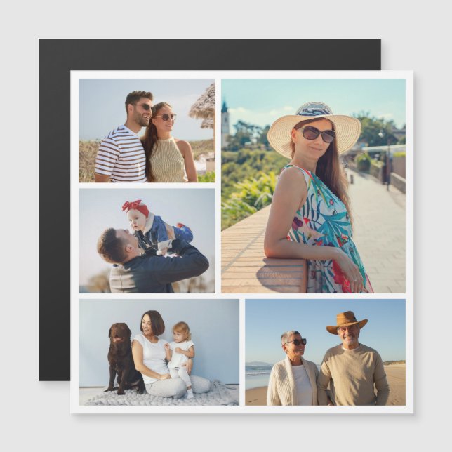 Create Your Own 5 Photo Collage Magnetic Card (Front/Back)