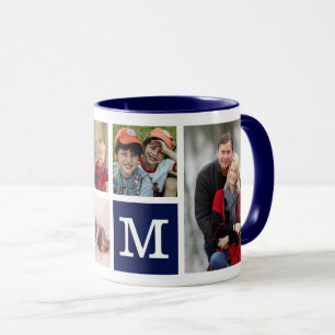 Create Your Own 5 Photo Collage Monogrammed  Blue Mug