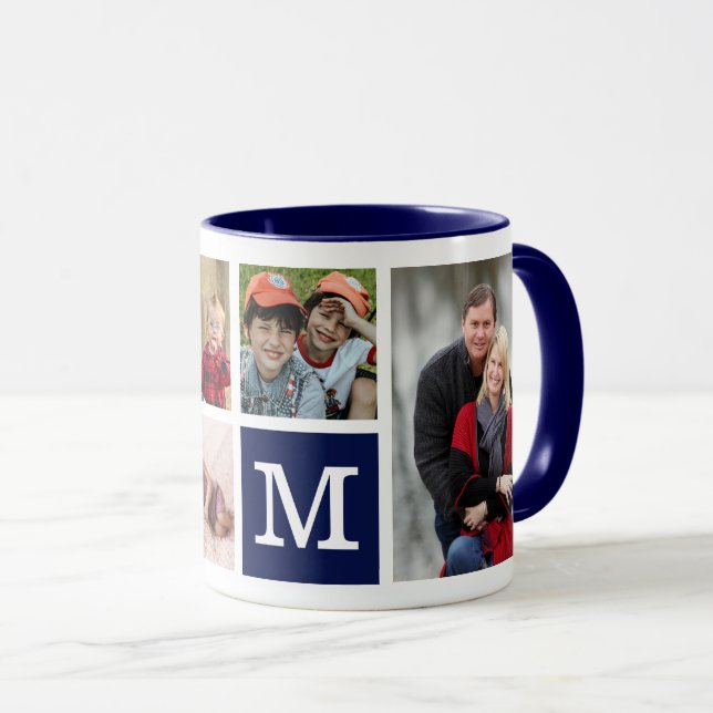 Create Your Own 5 Photo Collage Monogrammed  Blue Mug (Front Right)