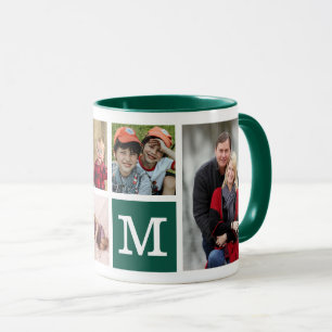 Create Your Own 5 Photo Collage Monogrammed Green Mug