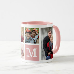 Create Your Own 5 Photo Collage Monogrammed Pink  Mug