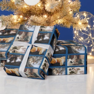 Create Your Own 5 Photo Collage on Blue Wrapping Paper