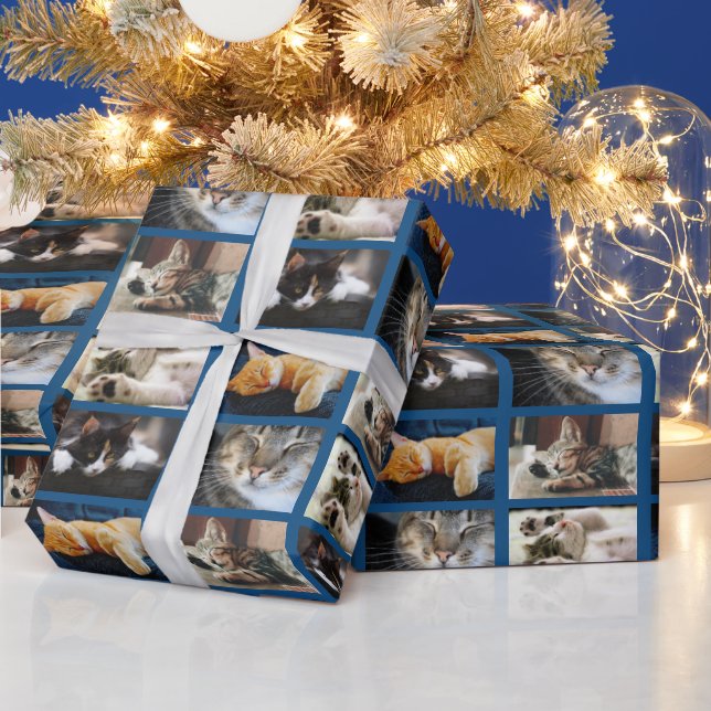 Create Your Own 5 Photo Collage on Blue Wrapping Paper (Holidays)