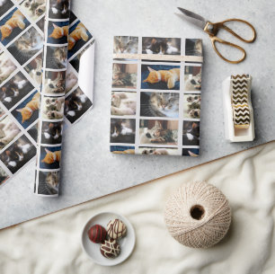 Create Your Own 5 Photo Collage on Light Grey Wrapping Paper