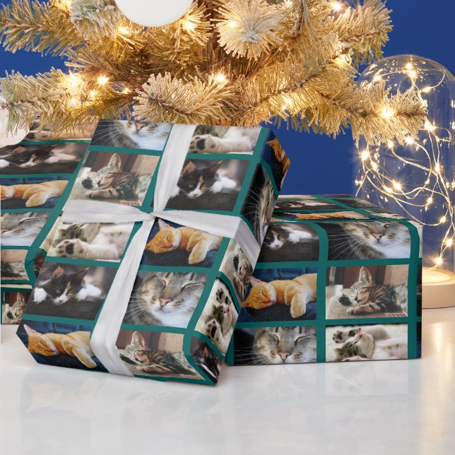 Create Your Own 5 Photo Collage on Teal Wrapping Paper (Holidays)