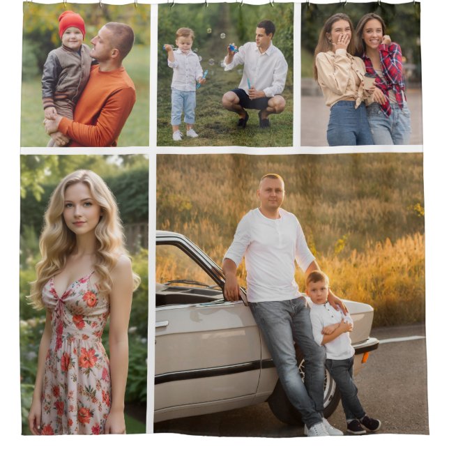 Create Your Own 5 Photo Collage Shower Curtain (Front)