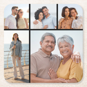 Create Your Own 5 Photo Collage Square Paper Coaster