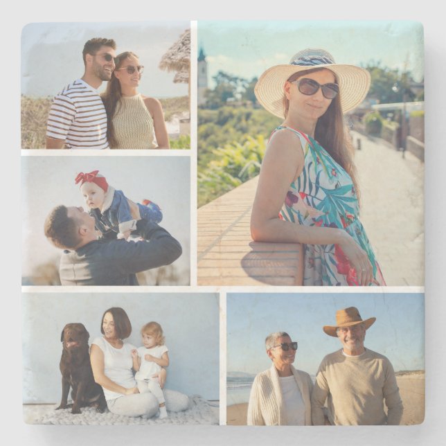 Create Your Own 5 Photo Collage Stone Coaster (Front)