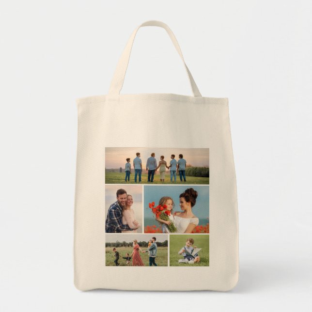 Create Your Own 5 Photo Collage Tote Bag (Front)