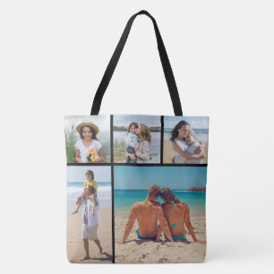 Create Your Own 5 Photo Collage Tote Bag