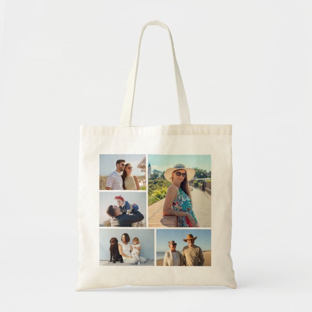 Create Your Own 5 Photo Collage Tote Bag (Front)