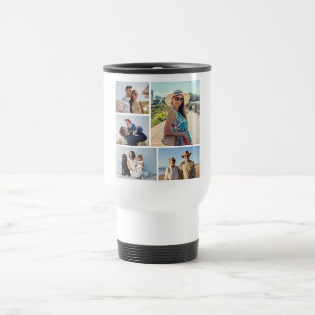 Create Your Own 5 Photo Collage Travel Mug (Center)