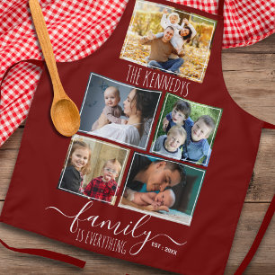Create Your Own 5 Photo Family Quote Name Maroon Apron