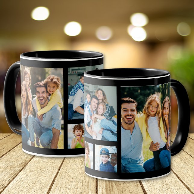 Create Your Own 5 Photo Picture Collage Black Mug (Creator Uploaded)