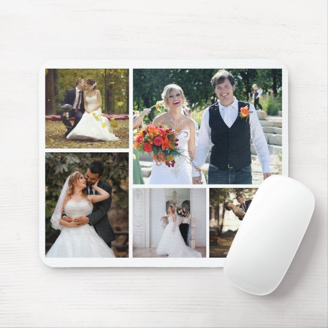 Create Your Own 5 Photo Wedding Collage Mouse Mat (With Mouse)