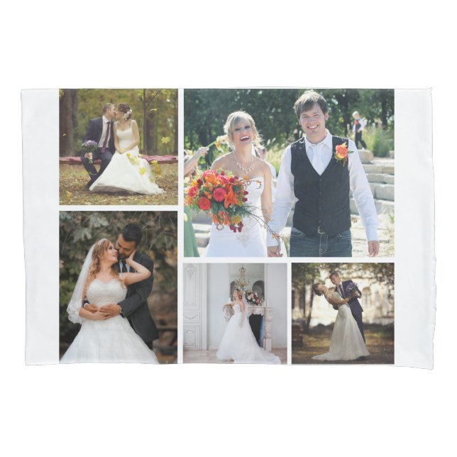Create Your Own 5 Photo Wedding Collage Pillowcase (Front)