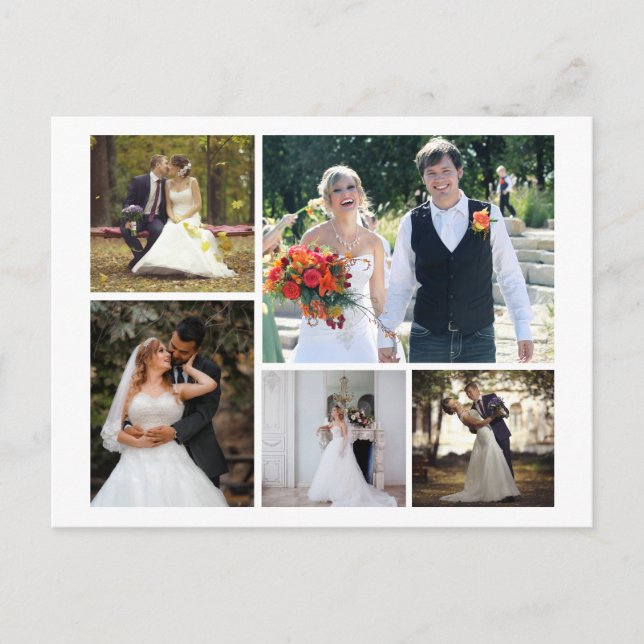 Create Your Own 5 Photo Wedding Collage Postcard (Front)