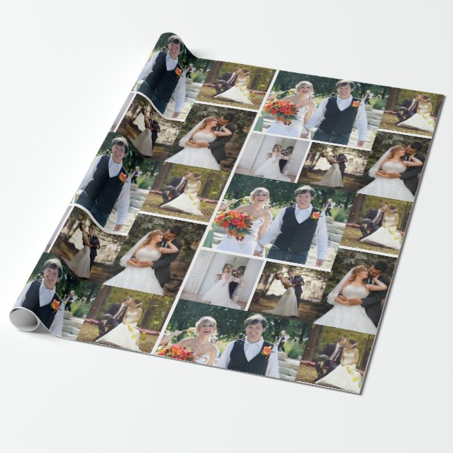 Create Your Own 5 Photo Wedding Collage Wrapping Paper (Unrolled)
