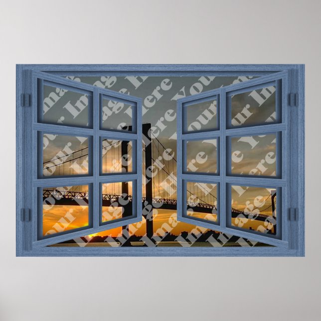 Create Your Own 6 Pane Blue Open Window Poster (Front)