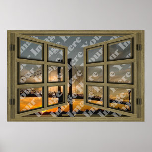 Create Your Own 6 Pane Brown Wooden Open Window Poster