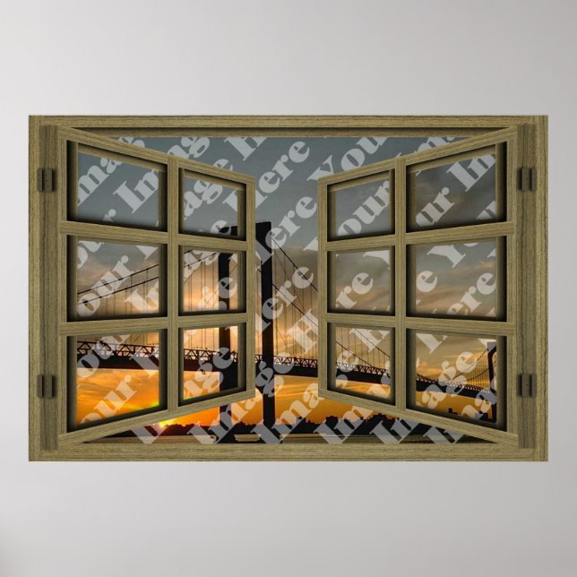 Create Your Own 6 Pane Brown Wooden Open Window Poster (Front)