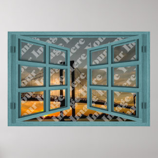 Create Your Own 6 Pane Green Wooden Open Window Poster