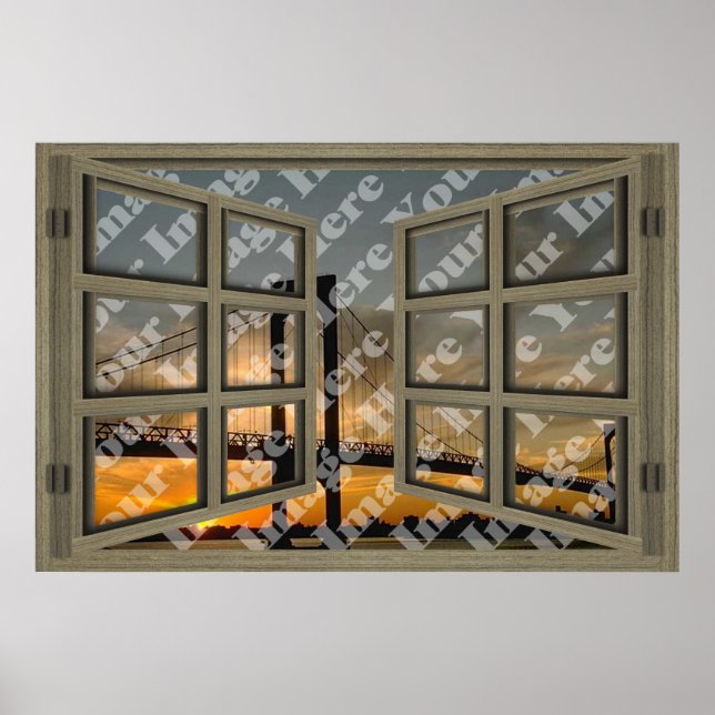 Create Your Own 6 Pane Light Brown Open Window Poster (Front)