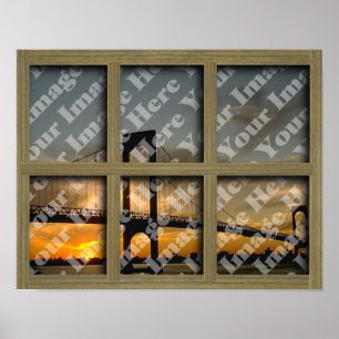 Create Your Own 6 Pane Light Brown Window Frame Poster