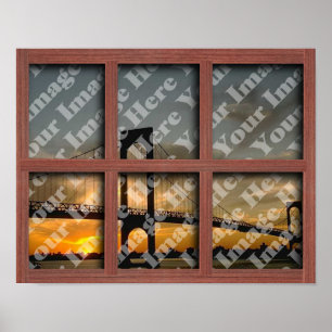 Create Your Own 6 Pane Red Wood Window Frame Poster