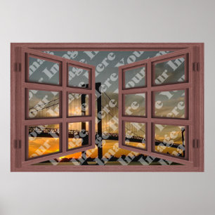 Create Your Own 6 Pane Red Wooden Open Window Poster